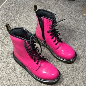 Dr. Martens Pink Combat Boots with Glossy Finish